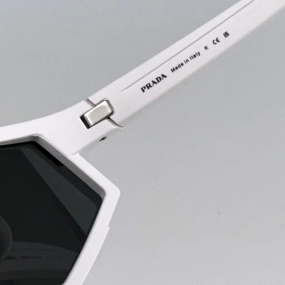 Prada PS04WSF TWK06F Sunglasses White Rubber Dark Grey Rectangle Unisex
